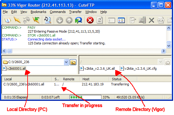 Example of upgrading firmware using FTP
