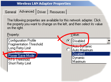 Wireless LAN Adaptor Power Save Mode