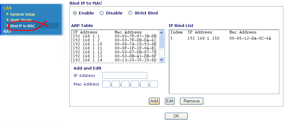 Bind IP to MAC - Vigor2800