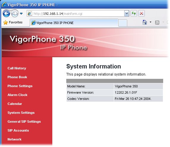 vigorPhone Main Menu