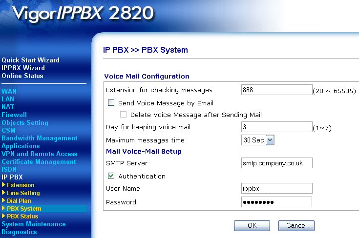 IPPBX Voicemail Configuration