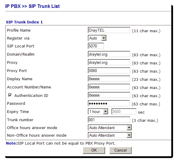 SIP Trunk Configuration