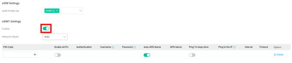Enable eSIM for the selected cellular WAN profile